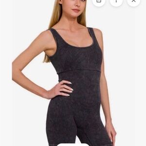 New Zenana Ribbed Scoop Neck Brami Romper in Charcoal Size Small